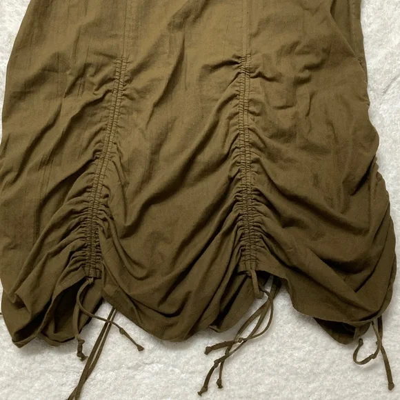 Olive Green CottonRuched Women's Skirt - Picture 3 of 5
